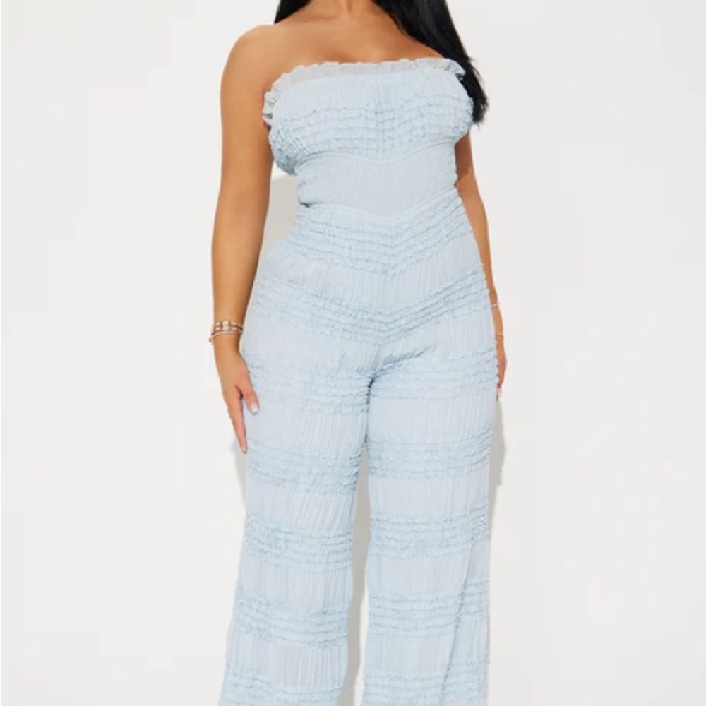 Fashion Nova Strapless Light Blue Jumpsuit
